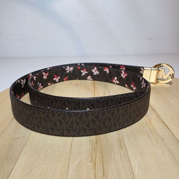 MICHAEL KORS Women’s MK Logo Twist Reversible Floral Print & Brown Logo 39.5 In. - Picture 5 of 12